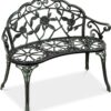 Best Choice Products Outdoor Bench Steel Garden Patio Porch Loveseat Furniture for Lawn, Park, Deck Seating w/Floral Rose Accent, Antique Finish - Black/Green - 1