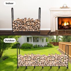 NEOCOZY 8FT Firewood Rack Outdoor with Cover, Heavy Duty Wood Holder with Log Carrier, Adjustable & Waterproof Log Holder Wood Storage Stand for Fireplace Patio Outdoor, Black - 7