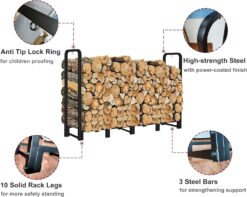 Artibear Firewood Rack Outdoor 8ft Heavy Duty Logs Holder for Indoor Fireplace Metal Wood Pile Storage Stacker Organizer, Matte Black - 3