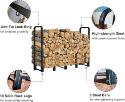 Artibear Firewood Rack Stand 6ft Heavy Duty Logs Carrier Holder for Outdoor Indoor Fireplace, Matte Black - 3