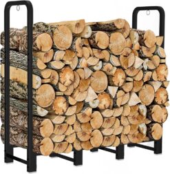 Artibear Firewood Rack Stand 4ft Heavy Duty Logs Holder for Outdoor Indoor Fireplace Metal Wood Pile Storage Stacker Organizer, Matte Black - 1