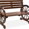 Best Choice Products 2-Person Wooden Wagon Wheel Bench for Backyard, Patio, Porch, Garden, Outdoor Lounge Furniture w/Rustic Country Design, Slatted Seat and Backrest - Brown