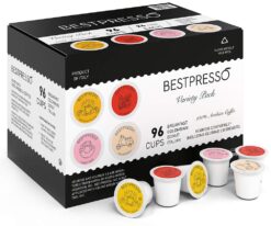 Bestpresso Coffee, Variety Pack Single Serve K-Cup Pods, 96 Count. Includes Breakfast, Colombian, Donut and Italian (Compatible With 2.0 Keurig Brewers) 8 Packs Of 12 Cups