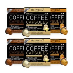 Bestpresso Coffee for Nespresso Original Machine 120 Aluminum pods Certified Genuine Espresso Variety Pack Caramel,Vanilla and Chocolate