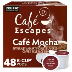 Cafe Escapes, Cafe Mocha Coffee Beverage, Single-Serve Keurig K-Cup Pods, 48 Count (2 Boxes of 24 Pods)