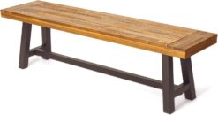 Christopher Knight Home Carlisle Outdoor Acacia Wood and Rustic Metal Bench, Sandblast Finish / Rustic Metal 14. 75 x 63 x 17. 50 inches