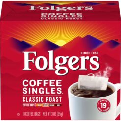 Folgers Coffee Singles Classic Roast Medium Roast Coffee, 19 Count (Pack of 12)