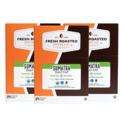 Fresh Roasted Coffee, Organic Sumatra Water Half-Caf | Single Origin | Medium Roast | RFA Kosher | K-Cup Compatible | 72 Pods