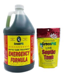 GREEN PIG Septic Tank Treatment Emergency Formula Quickly Breaks Down Clogged or Under-Performing Septic Tanks, Leach Lines and Fields, 1 Gallon