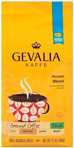 Gevalia GVKWdC House Blend Coffee, Decaf, Medium Roast, Ground, 12 Oz (5 Pack)