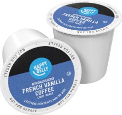 Happy Belly Light Roast Coffee Pods, French Vanilla Flavored, Compatible with Keurig 2.0 K-Cup Brewers, 100 Count
