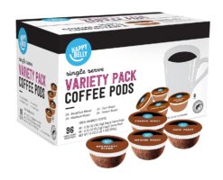 Happy Belly Variety Pack Coffee Pods, Compatible with K-Cup Brewer (Breakfast Blend, Dark/ Medium/ French Roast) 96 count (Pack of 1)