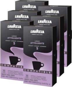 Lavazza Avvolgente Lungo Dark Roast Capsules Compatible with Nespresso Original Machines (Pack of 60) ,Value Pack, Blended and roasted in Italy, Full bodied with velvety, rounded flavor