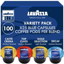 Lavazza Blue Capsules Coffee Pods, Best Value Variety Pack - Top Class, Gold Collection, Decaf Dek and Caffe Crema for Lavazza LB Machines (all types), 25 Each, 100-Count
