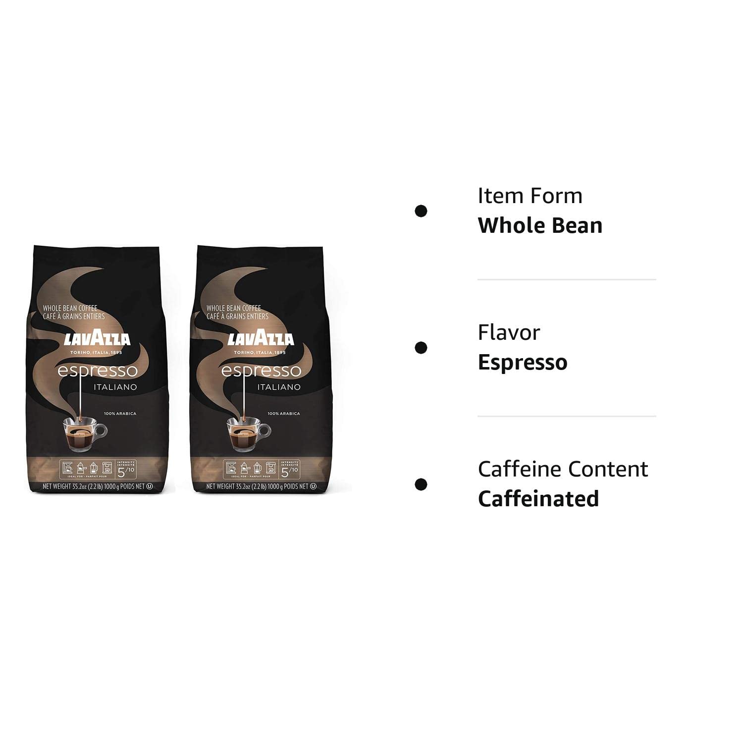 Lavazza Caffé Espresso 100% Premium Arabica Coffee, Whole Bean, 2.2 lbs