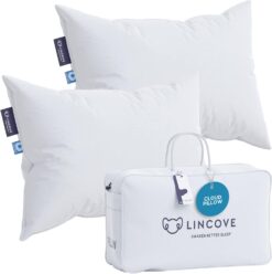 Lincove Cloud Natural Canadian White Down Luxury Sleeping Pillow - 625 Fill Power, 500 Thread Count Cotton Shell, Made in Canada, Standard - Soft, 2 Pack