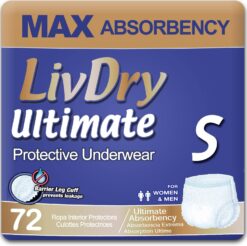 LivDry Small Ultimate Adult Incontinence Underwear, High Absorbency, Leak Cuff Protection, S, 72-Pack