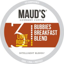 Maud's Breakfast Blend Flavored Coffee Pods, 100 ct | Bubbies Breakfast Blend Flavor | 100% Arabica Light Roast Coffee | Solar Energy Produced Recyclable Pods Compatible with Keurig K Cups Maker