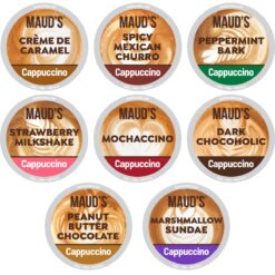 Maud's Cappuccino Coffee Pods Variety Pack, 56 ct | 8 Assorted Cappuccino Delight Flavors | 100% Arabica Coffee | Solar Energy Produced Recyclable Pods Compatible with Keurig K Cups Maker