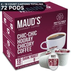 Maud's Chicory Dark Roast Coffee Pods, 72 ct | Chic-Chic Hooray Chicory Coffee | 100% Arabica Dark Roast Coffee | Solar Energy Produced Recyclable Pods Compatible with Keurig K Cups Maker