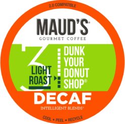 Maud's Decaf Donut Shop Coffee Pods, 100 ct | Decaf Dunk Your Donut Shop | 100% Arabica Light Roast Decaffeinated Coffee | Solar Energy Produced Recyclable Pods Compatible with Keurig K Cups Maker