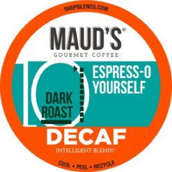 Maud's Decaf Espresso Dark Roast Coffee Pods, 100 ct | Decaffeinated Espress-O Yourself | 100% Arabica Dark Roast Coffee | Solar Energy Produced Recyclable Pods Compatible with Keurig K Cups Maker