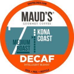 Maud's Decaf Kona Coffee Pods, 100 ct | Decaffeinated Kona Coast Blend | 100% Arabica Medium Roast Coffee | Solar Energy Produced Recyclable Pods Compatible with Keurig K Cups Maker