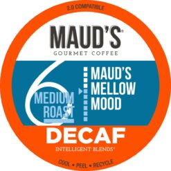 Maud's Decaf Medium Dark Roast Coffee Pods, 100 ct | Mellow Mood Blend | 100% Arabica Medium Dark Roast Decaffeinated Coffee | Solar Energy Produced Recyclable Pods Compatible with Keurig K Cups Maker