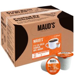 Maud's Decaf Pumpkin Spice Flavored Coffee Pods, 72 ct | Decaffeinated Great Pumpkin Mrs. Brown | 100% Arabica Medium Roast | Solar Energy Produced Recyclable Pods Compatible with Keurig K Cups Maker