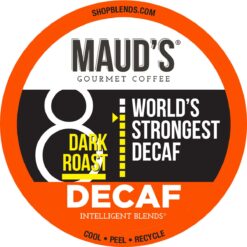 Maud's Decaf World's Strongest Dark Roast Coffee Pods, 100 ct | Decaf World's Strongest | 100% Arabica Dark Roast Coffee | Solar Energy Produced Recyclable Pods Compatible with Keurig K Cups Maker
