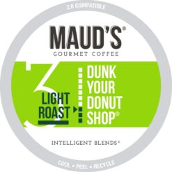 Maud's Donut Shop Flavored Coffee Pods, 100 ct | Dunk Your Donut Shop Flavor | 100% Arabica Light Roast Coffee | Solar Energy Produced Recyclable Pods Compatible with Keurig K Cups Maker