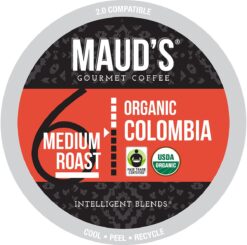 Maud's Organic Colombian Coffee Pods, 50 ct Fair Trade Single Origin Colombia 100% Arabica Organic Medium Roast Coffee Solar Energy Produced Recyclable Pods Compatible with Keurig K Cups Maker