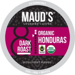 Maud's Organic Honduran Coffee Pods, 50 ct | Fair Trade Single Origin Honduras | 100% Arabica Organic Dark Roast Coffee | Solar Energy Produced Recyclable Pods Compatible with Keurig K Cups Maker