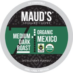 Maud's Organic Mexican Coffee Pods, 50 ct | Fair Trade Single Origin Mexico | 100% Arabica Organic Medium Dark Roast Coffee | Solar Energy Produced Recyclable Pods Compatible with Keurig K Cups Maker