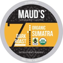 Maud's Organic Sumatra Coffee Pods, 50 ct | Fair Trade Single Origin | 100% Arabica Organic Dark Roast Coffee | Solar Energy Produced Recyclable Pods Compatible with Keurig K Cups Maker