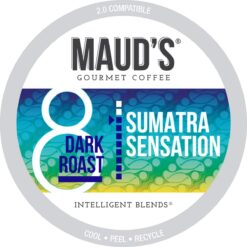 Maud's Sumatra Dark Roast Coffee Pods, 100 ct | Sumatra Sensation Coffee | 100% Arabica Dark Roast Coffee | Solar Energy Produced Recyclable Pods Compatible with Keurig K Cups Maker
