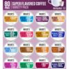 Mauds Super Flavored Coffee Variety Pack - 80ct Single Serve Pods with 16 Flavors of Medium Roast Arabica Coffee