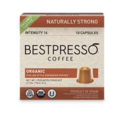 Organic USDA Bestpresso Coffee Aluminum Espresso Pods For Nespresso Original Machine 120 Pack (Naturally Strong)
