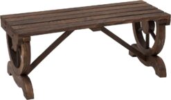 Outsunny Wooden Wagon Wheel Bench, Rustic Outdoor Patio Furniture, 2-Person Seat Bench for Backyard, Patio, Garden, 38.5