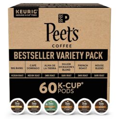 Peet's Coffee, Bestseller's Variety Pack - Major Dickason's, Big Bang, French Roast, Café Domingo, Organic Alma De La Tierra, House Blend 60 Count (6 Boxes of 10 K-Cup Pods)