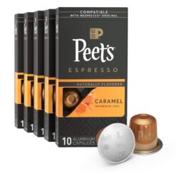 Peet's Coffee, Dark Roast Espresso Capsules Compatible with Nespresso Original Machine, Caramel 50 Count (5 Boxes of 10 Espresso Pods)