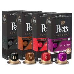 Peet's Coffee Gifts, Espresso Coffee Pods Variety Pack, Dark & Medium Roasts, Compatible with Nespresso Original Machine, Intensity 8-11, 40 Count (4 Boxes of 10 Espresso Capsules)