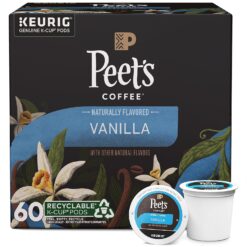 Peet's Coffee, Vanilla - Flavored Coffee - 60 K-Cup Pods for Keurig Brewers (6 boxes of 10 pods), Light Roast