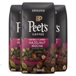 Peet's Flavored Coffee, Hazelnut Mocha Ground Coffee, 30 Ounces (Three Bags of 10oz), Light Roast