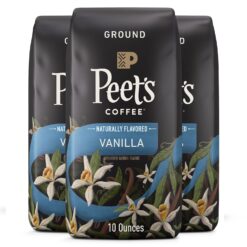 Peet's Flavored Coffee, Vanilla Ground Coffee, 30 Ounces (Three Bags of 10 Oz), Light Roast