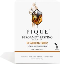 Pique Bergamot Black Tea Crystals - Support Healthy Digestion and Metabolism, High Caffeine Fasting Tea for Energy - 28 Single Serve Sticks (Pack of 1)