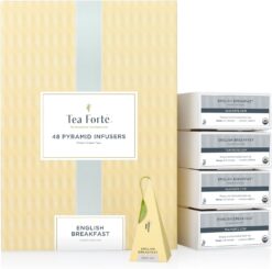 Tea Forte English Breakfast Black Tea Event Box, Bulk Pack of 48 Pyramid Infuser Tea Sachets for All Occasions