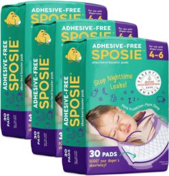 The Original Overnight Diaper Leak Stopper, Sposie Booster Pads, Adhesive-Free for Easy repositioning, Helps Reduce Nighttime Diaper Changes and Diaper Rash, for Diaper Sizes 4-6, 90 ct.