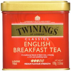 Twinings English Breakfast Loose Tea Tins, Pack of 6, 3.53 Ounce Tins, Smooth, Flavourful, Robust Black Tea Leaves, Caffeinated