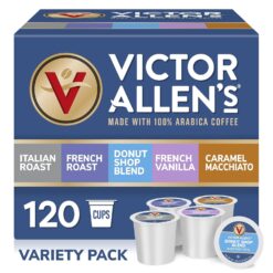 Victor Allen's Coffee Variety Pack (Donut Shop Blend, French Roast, Italian Roast, French Vanilla Flavored, Caramel Macchiato), 120 Count, Single Serve Coffee Pods for Keurig K-Cup Brewers